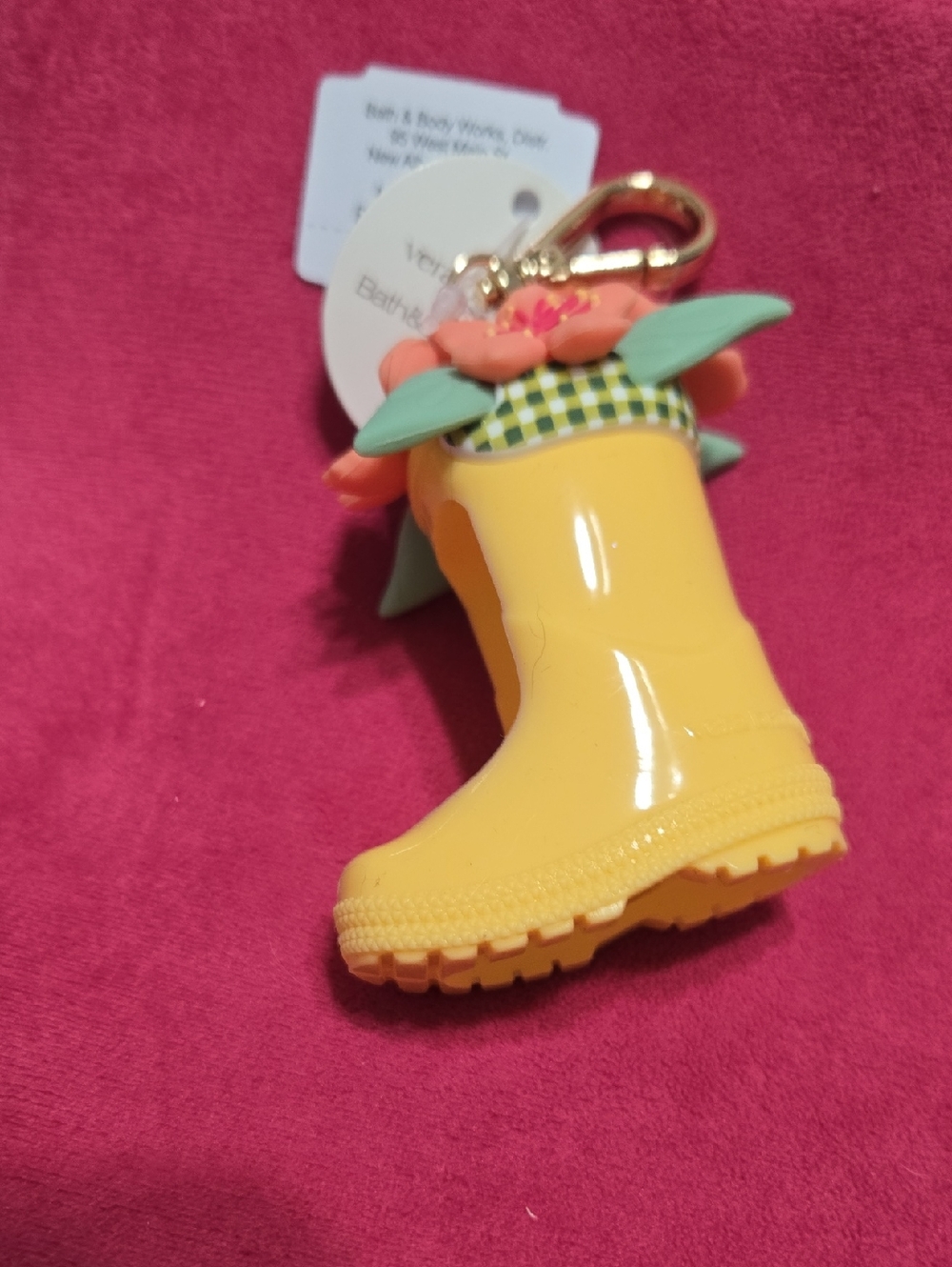 Vera Bradley Yellow Boot Keychain with Floral Charm Pocket Bac